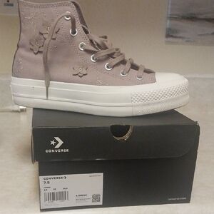 Converse Women's High-Top Sneakers in Mauve with Floral Appliqué